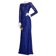 Emilio Pucci Blue Lace Illusion Gown - Size US 0-2