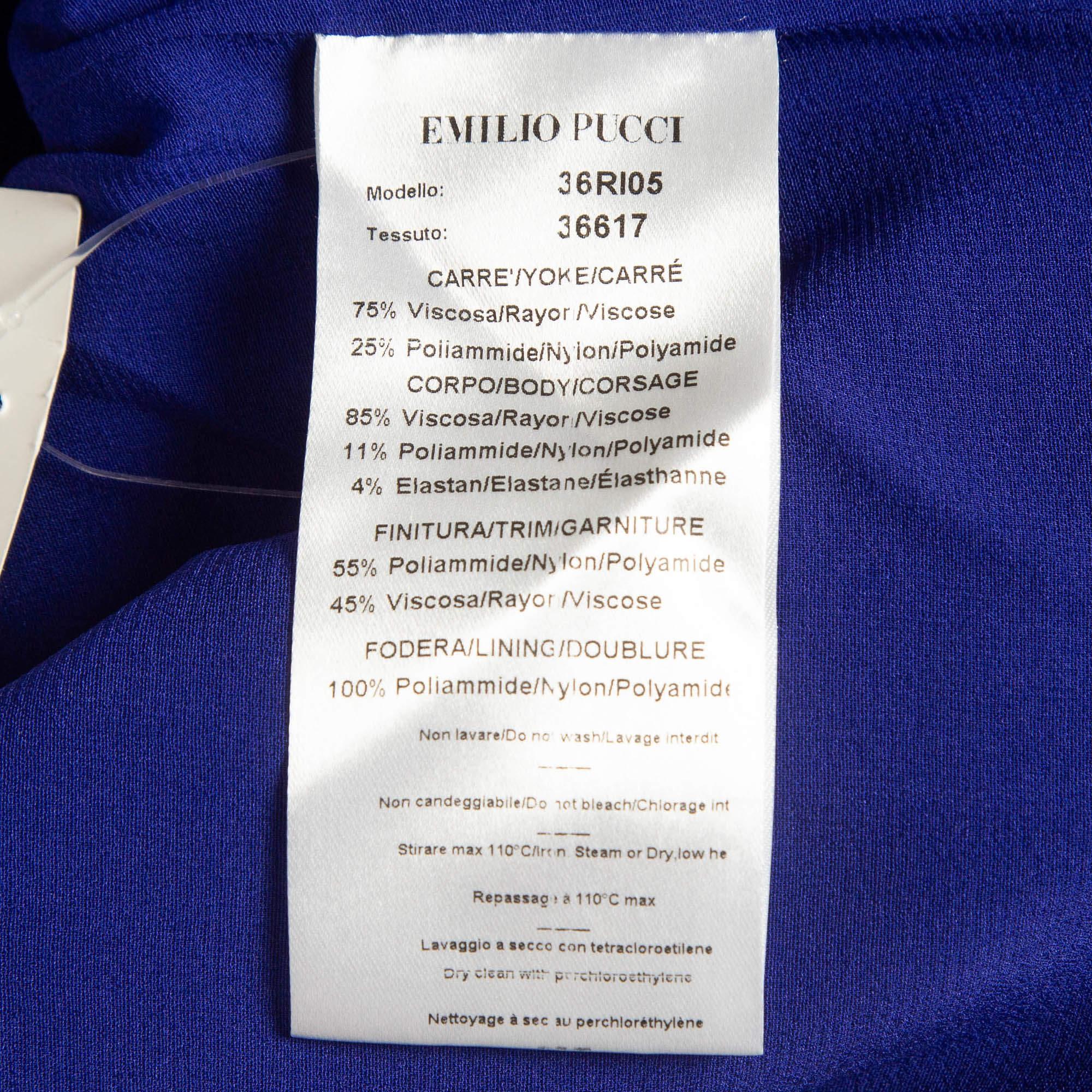 Emilio Pucci Blue Lace Trim Stretch Crepe Peplum Pencil Dress L For Sale 4