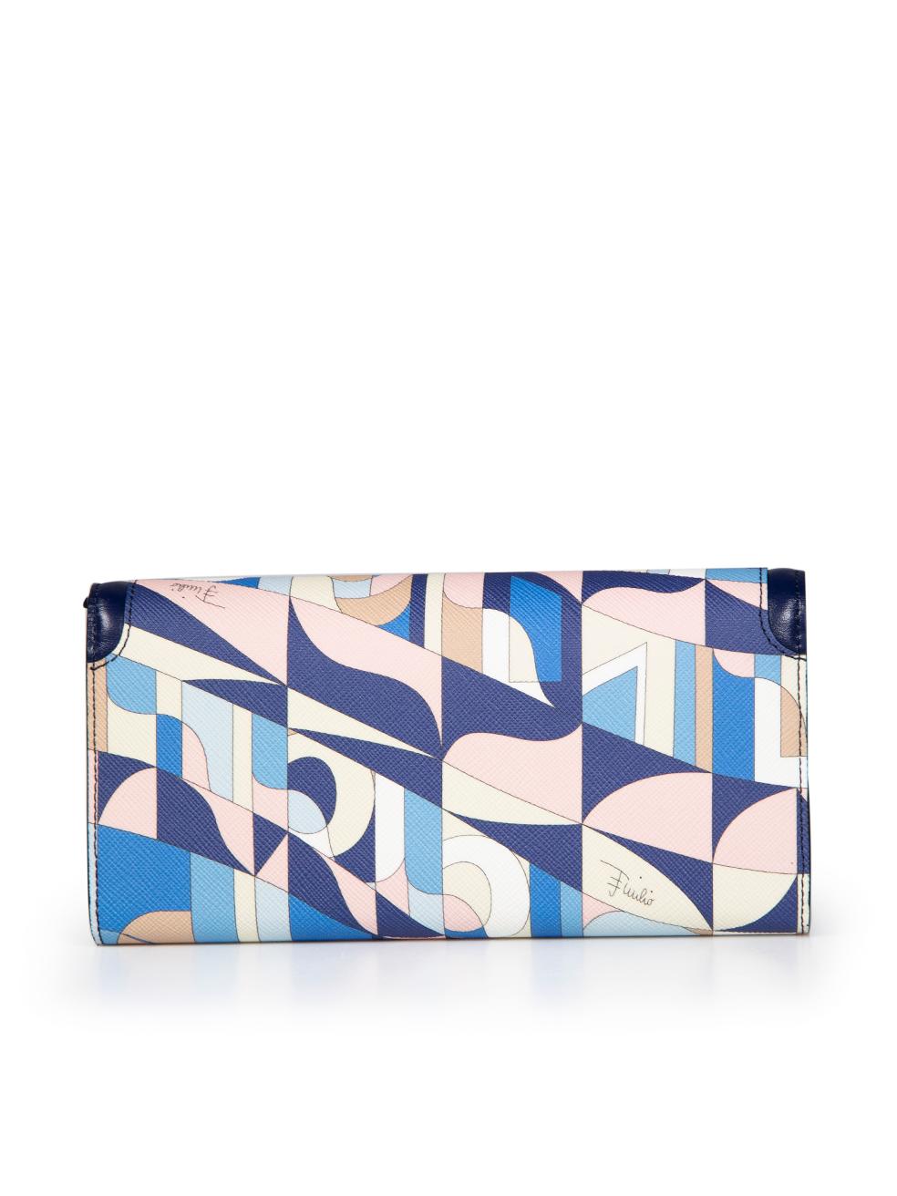 Emilio Pucci Blue Leather Abstract Pattern Long Wallet In New Condition For Sale In London, GB