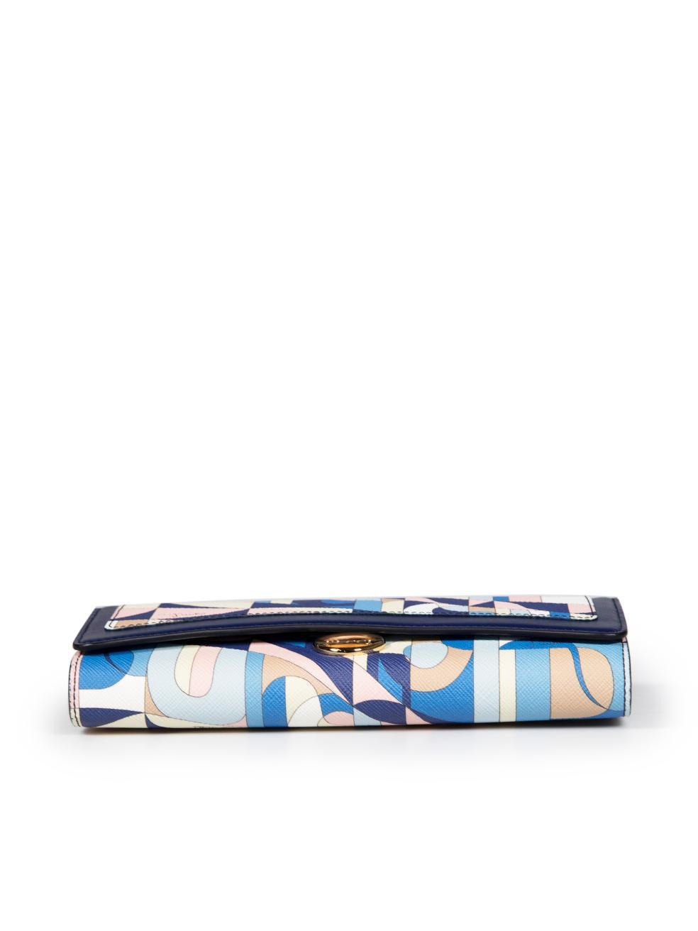 Women's Emilio Pucci Blue Leather Abstract Pattern Long Wallet For Sale