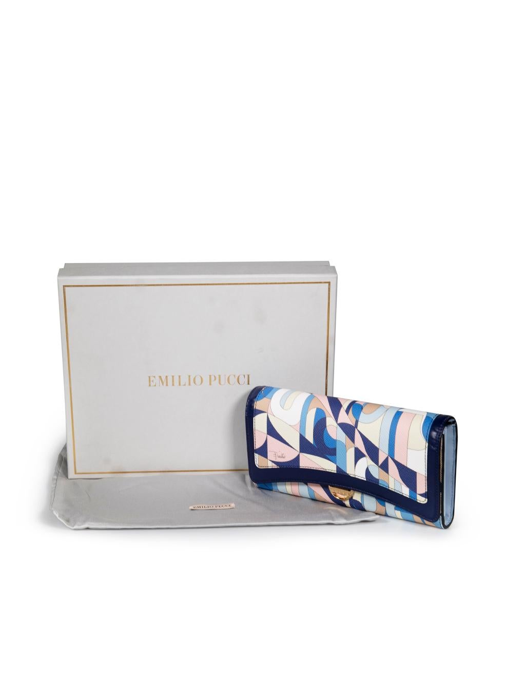 Emilio Pucci Blue Leather Abstract Pattern Long Wallet For Sale 3