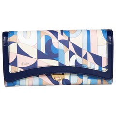 Portafoglio lungo Emilio Pucci in pelle blu con motivo astratto