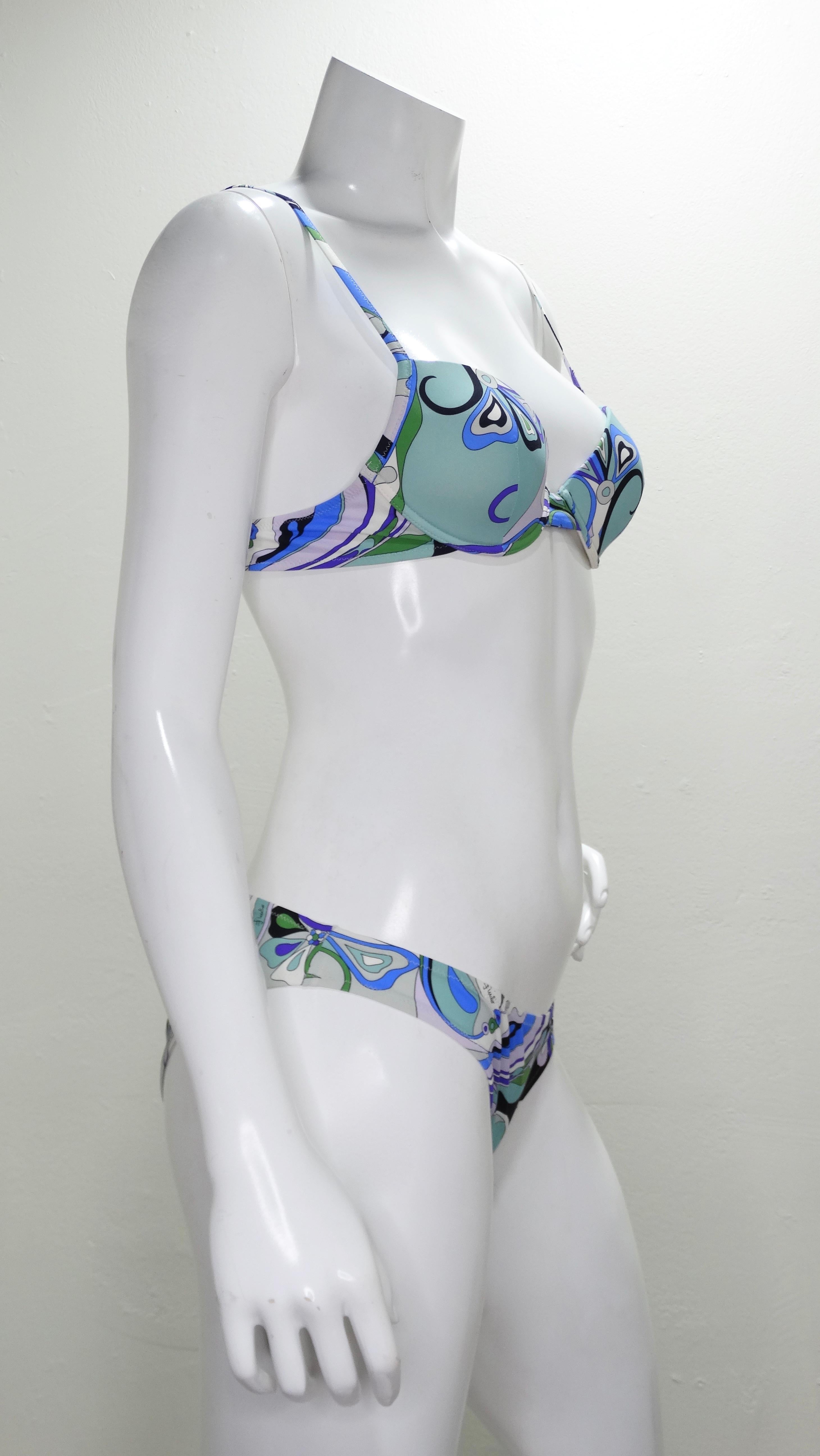 Emilio Pucci Blauer bedruckter Bikini-Badeanzug  im Angebot 1