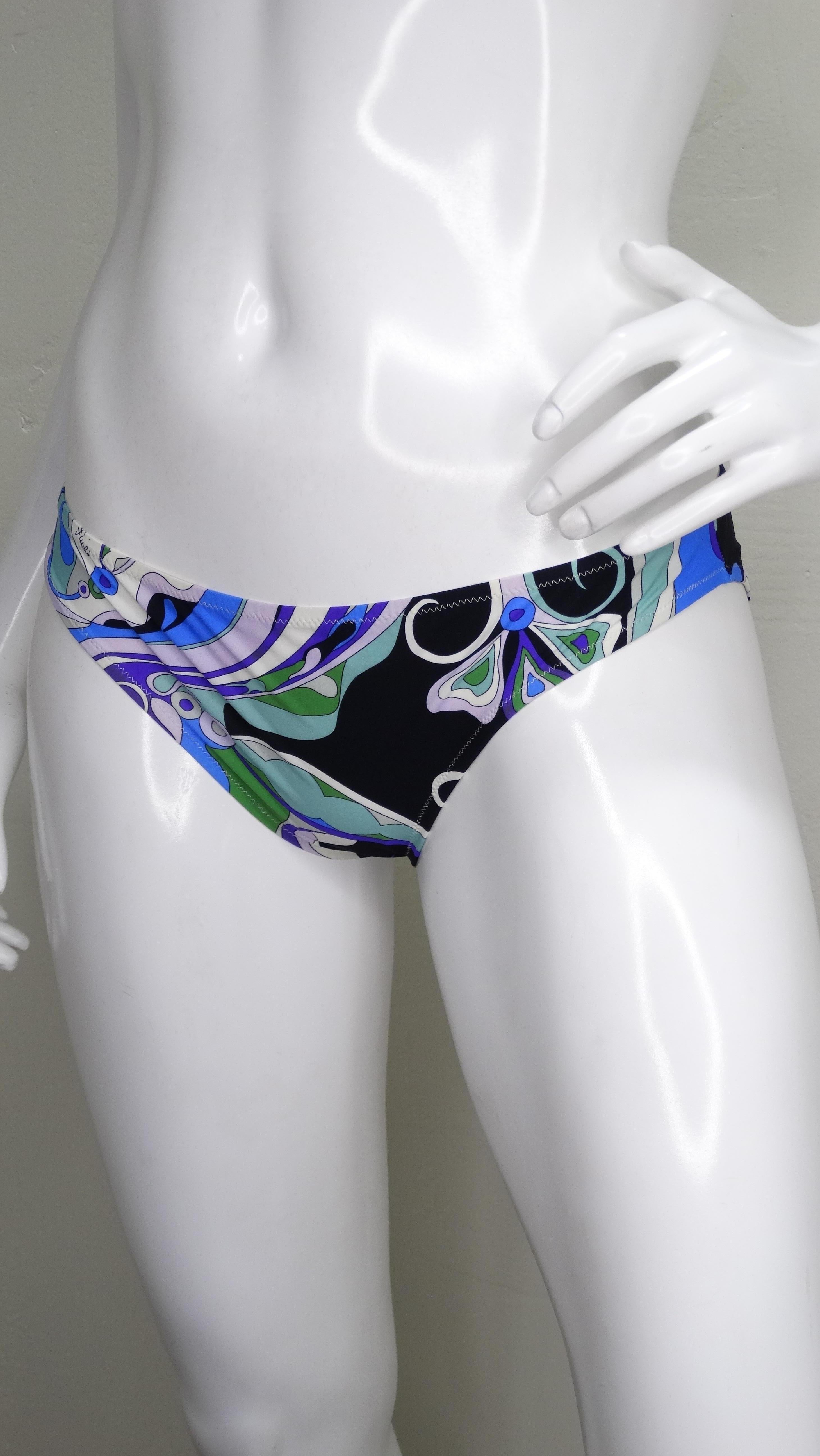 Emilio Pucci Blue Printed Bikini Swimsuit  In Excellent Condition For Sale In Scottsdale, AZ