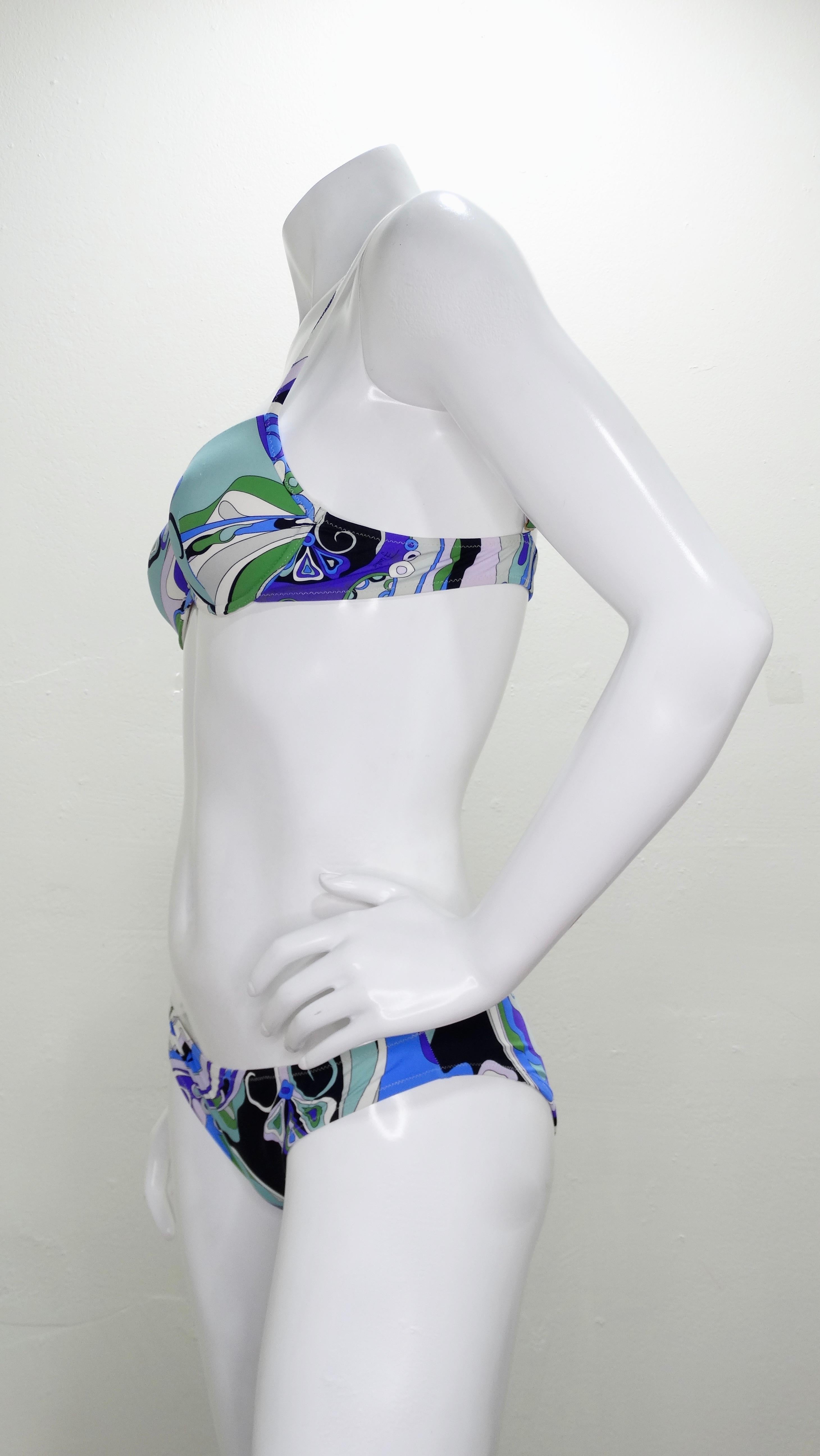 Emilio Pucci Blauer bedruckter Bikini-Badeanzug  im Angebot 3