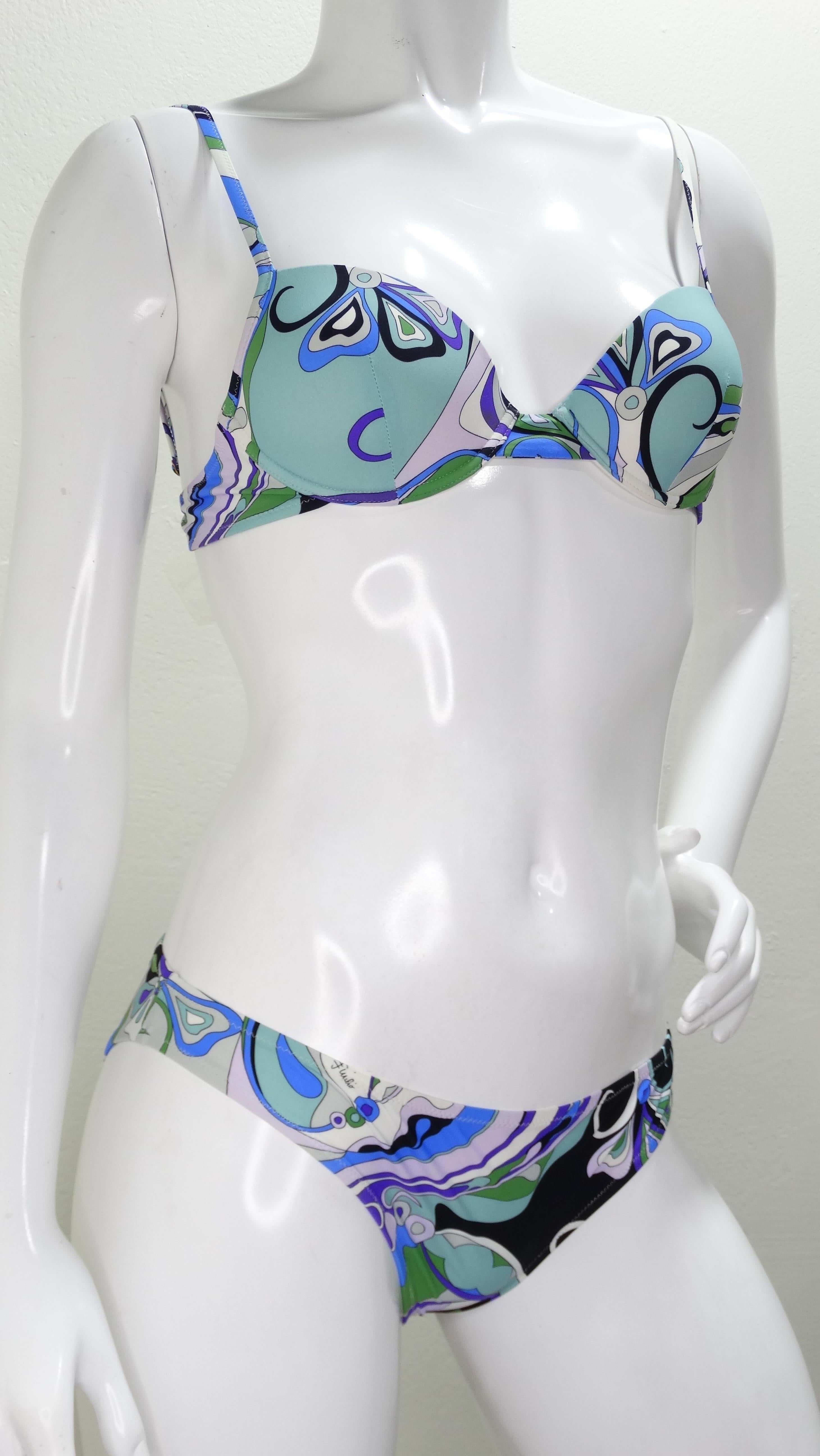 Emilio Pucci Blauer bedruckter Bikini-Badeanzug  im Angebot 4