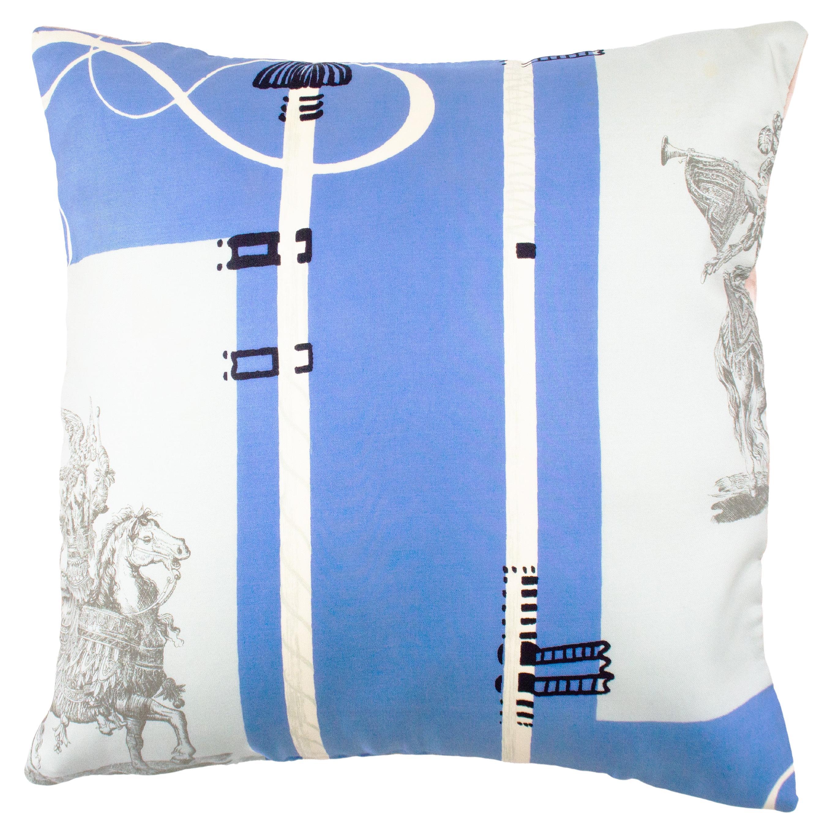 Emilio Pucci Blue Printed Silk and Velvet Decorative Cushion For Sale