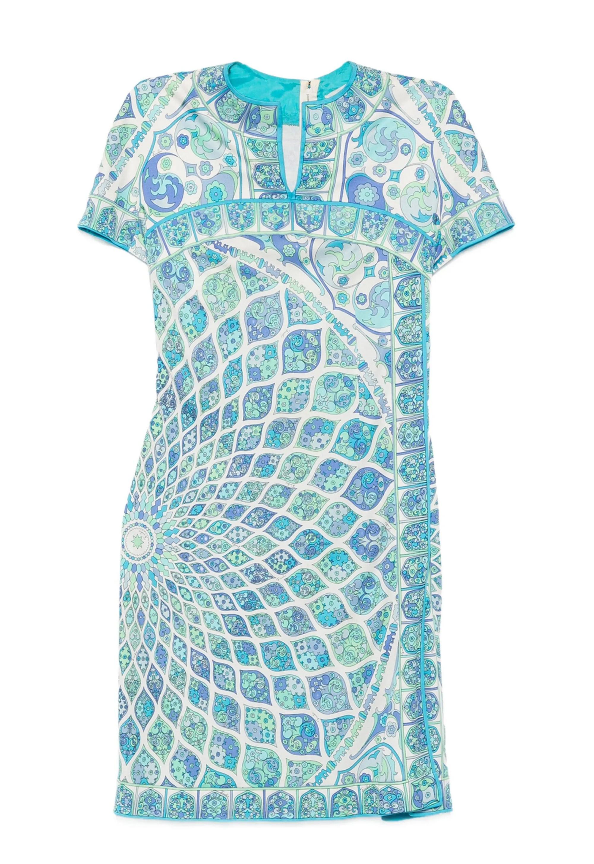 Emilio Pucci Blue Printed Silk Dress For Sale 1
