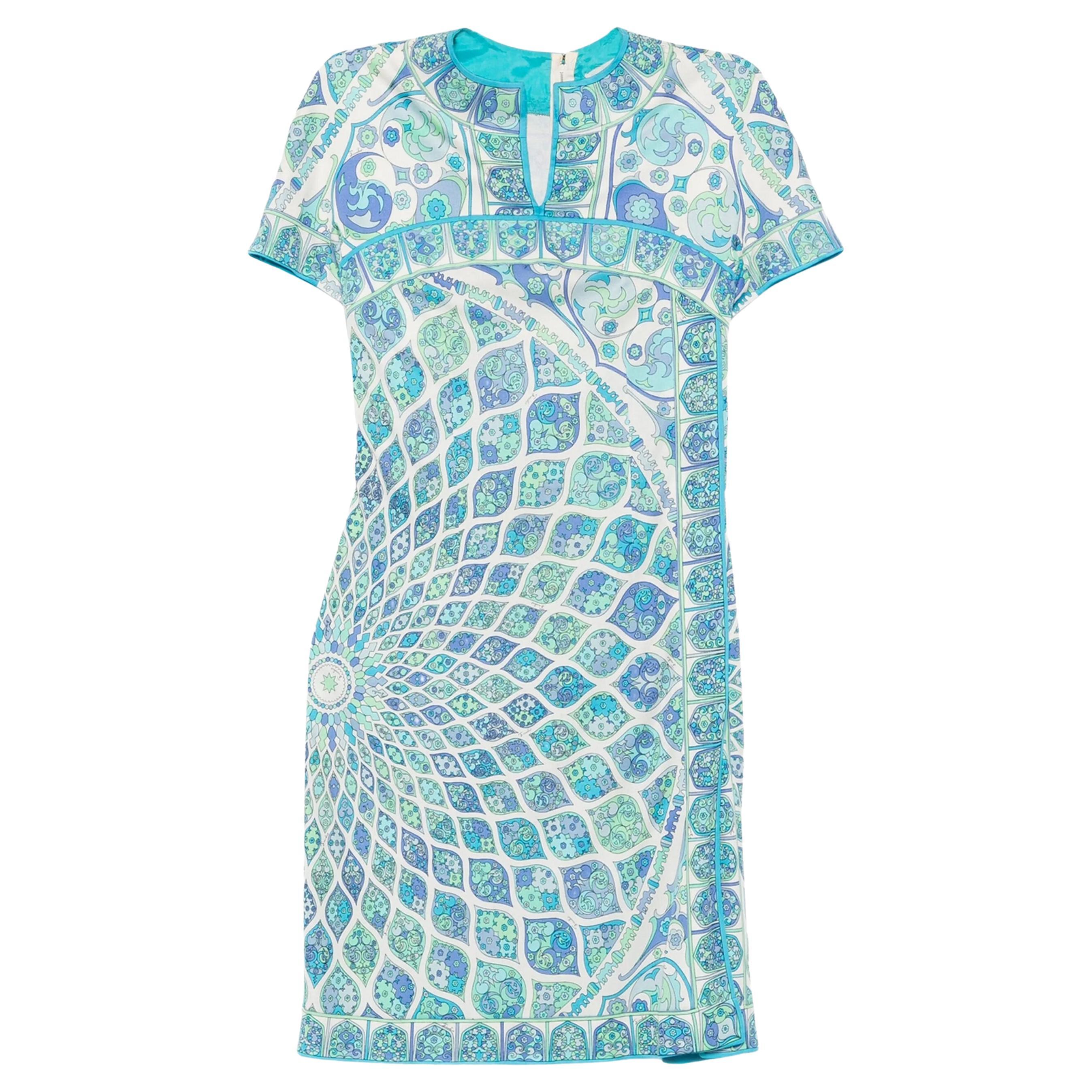 Emilio Pucci Blue Printed Silk Dress For Sale