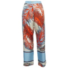 Emilio Pucci Blue Printed Silk Wide Leg Pants M