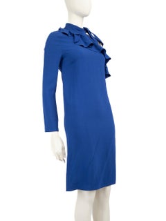Emilio Pucci Blue Ruffle Neck Tie Dress Size XS