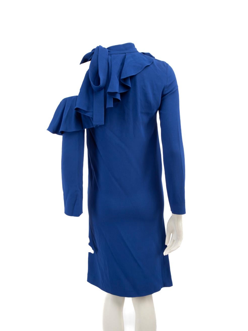 Emilio Pucci Blue Ruffle Neck Tie Dress Size XS In Good Condition For Sale In London, GB