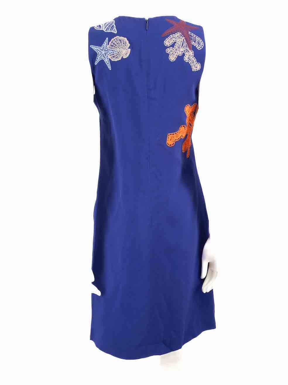 Emilio Pucci Blue Seashell Embroidered Dress Size L In Excellent Condition For Sale In London, GB