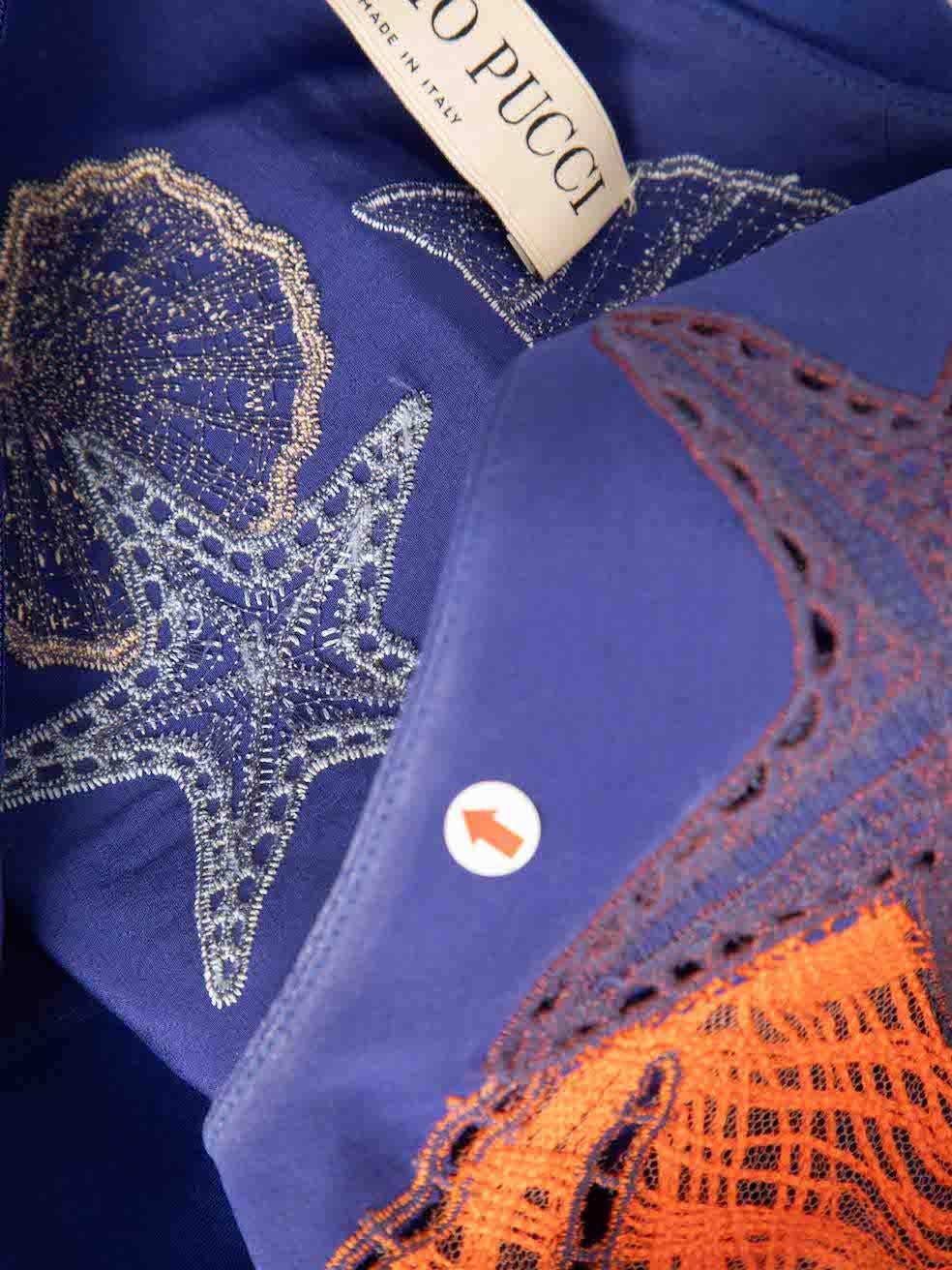 Women's Emilio Pucci Blue Seashell Embroidered Dress Size L For Sale