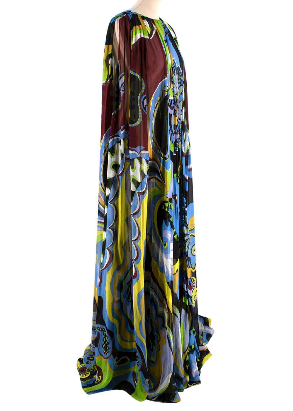 Emilio Pucci Blue Print Silk Long Dress

- Made of soft silk 
- Signature print 
- Gorgeous color combination 
- Lightweight flowy construction 
- Gathered at the shoulders 
- V shaped neckline 
- Cheerful elegant design 

Materials:
100% silk