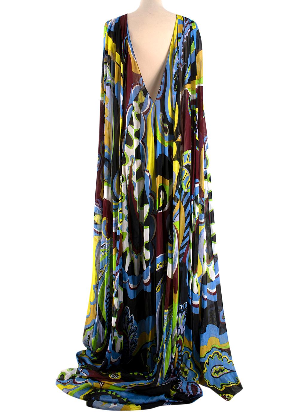 Black Emilio Pucci Blue Sheer V-Back Pleated Gown - US Size 4 For Sale