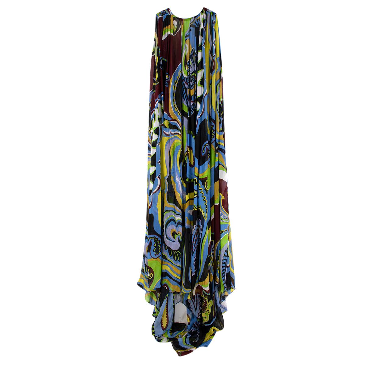 Emilio Pucci Blue Sheer V-Back Pleated Gown - US Size 4 In New Condition For Sale In London, GB