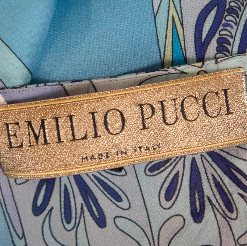 Women's Emilio Pucci Blue Signature Print Silk Dolman Sleeve Jumpsuit S