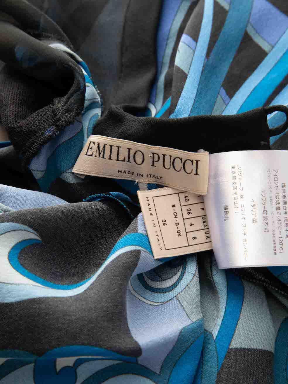 Emilio Pucci Blaues Top aus Seide mit abstraktem Muster Größe S Damen im Angebot