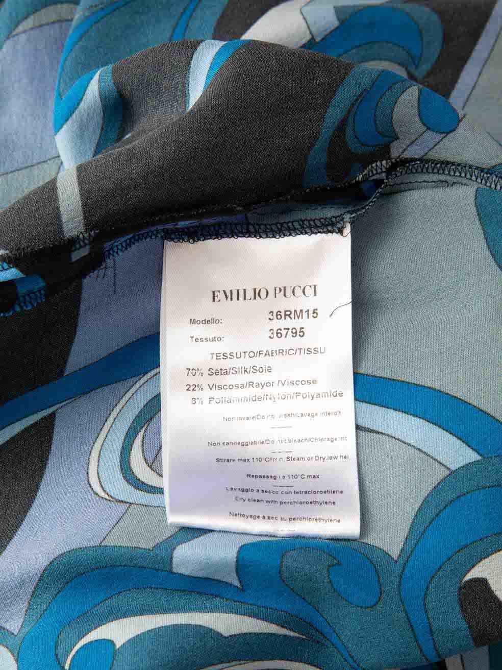 Emilio Pucci Blaues Top aus Seide mit abstraktem Muster Größe S im Angebot 1