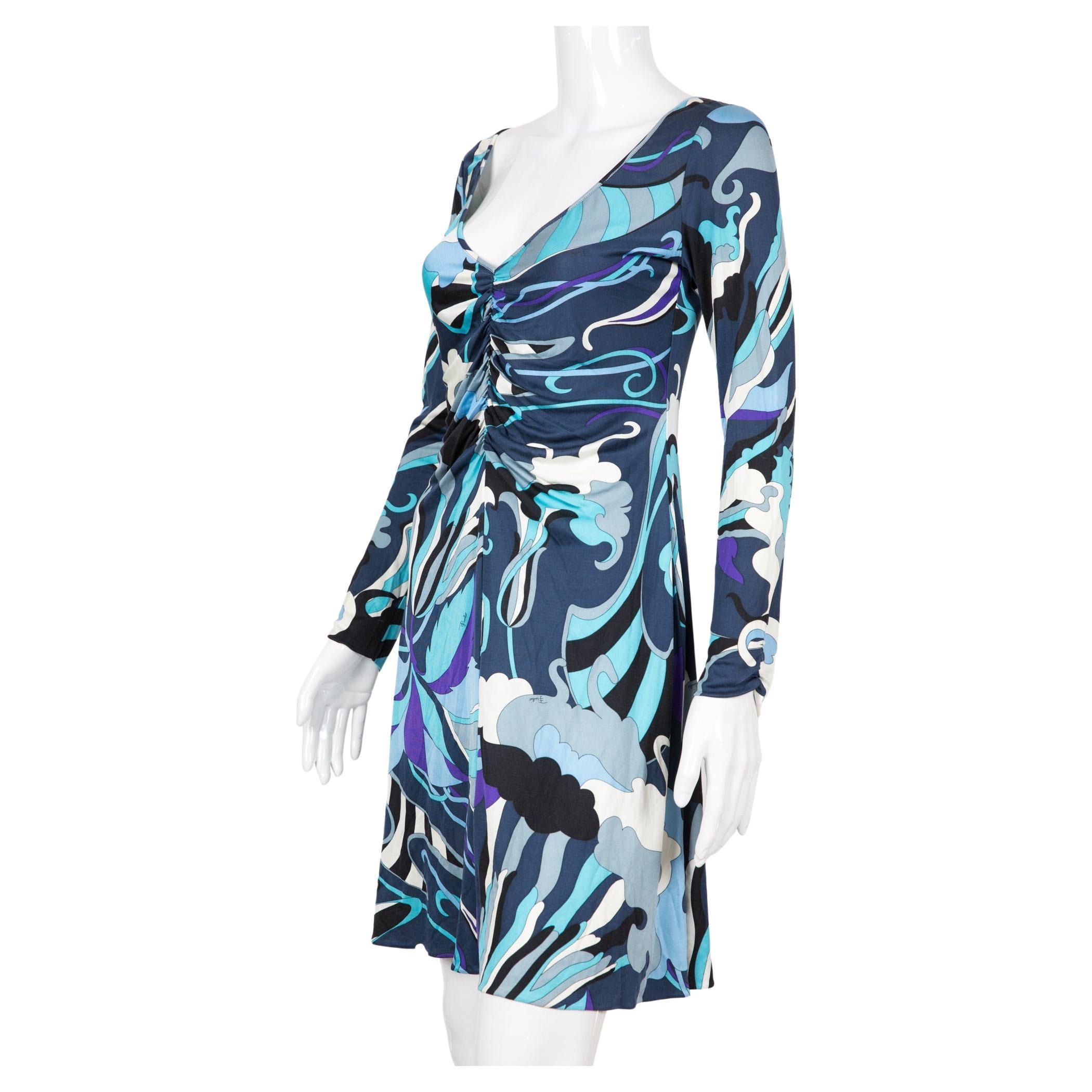 Emilio Pucci Blue Silk Dress For Sale