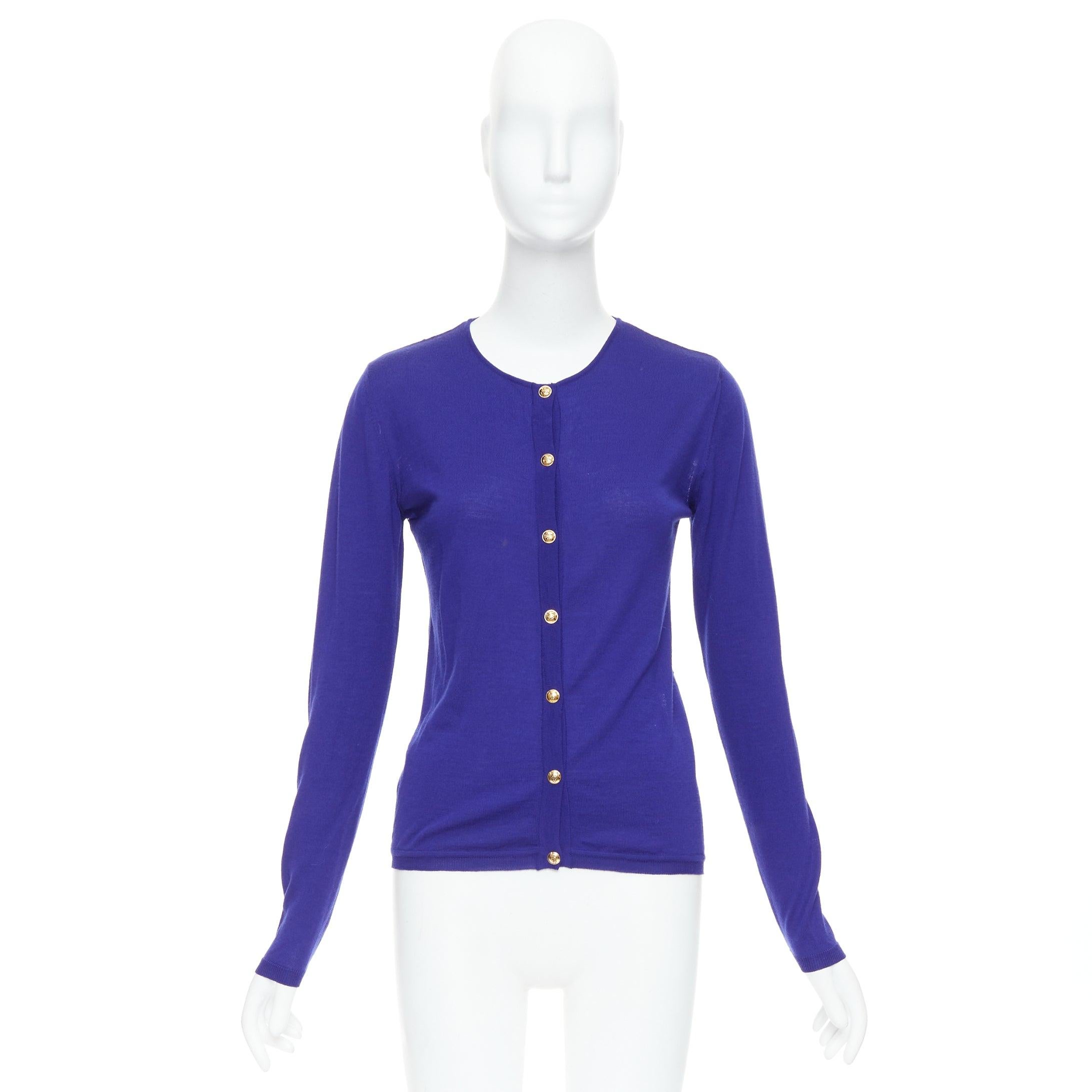 EMILIO PUCCI blue virgin wool floral lace back cardigan S For Sale 5