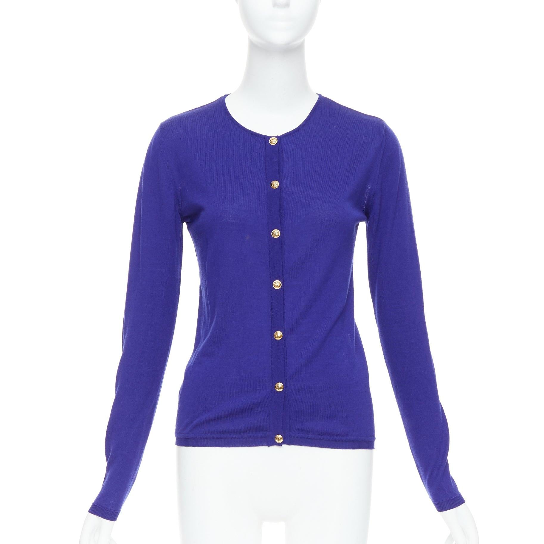 Blue EMILIO PUCCI blue virgin wool floral lace back cardigan S For Sale