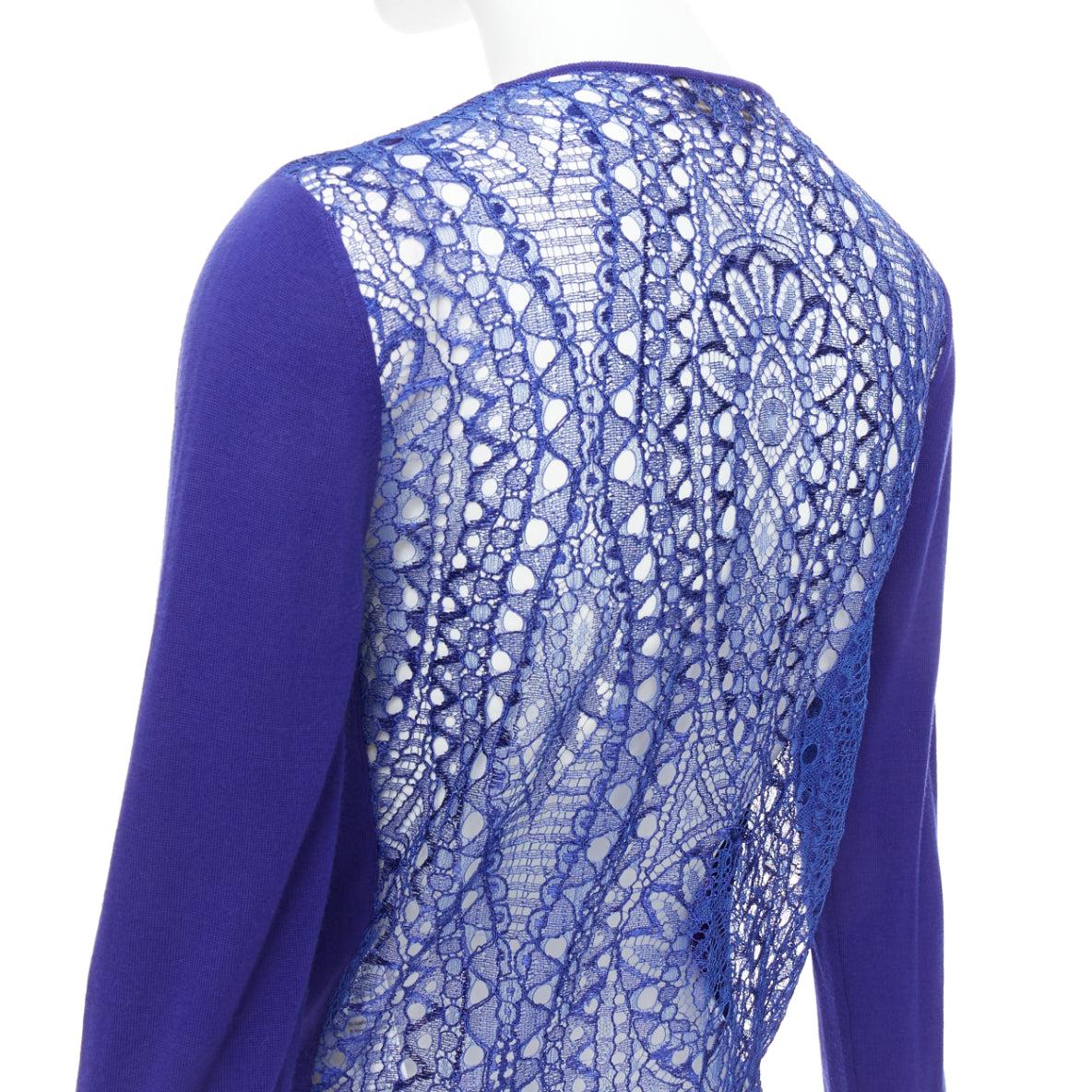 EMILIO PUCCI blue virgin wool floral lace back cardigan S For Sale 3