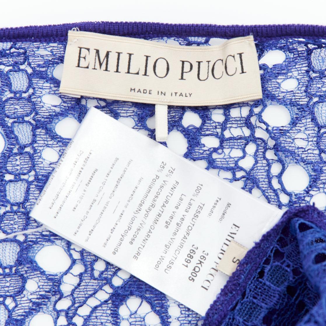 EMILIO PUCCI blue virgin wool floral lace back cardigan S For Sale 4