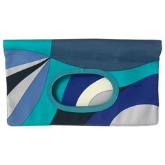 Emilio Pucci Blue & White Fold Over Clutch/ Handbag