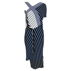 Emilio Pucci Blue & White Mixed Pattern Knit One Shoulder Asymmetrical Dress