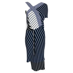 Emilio Pucci Blue & White Mixed Pattern Knit One Shoulder Asymmetrical Dress 