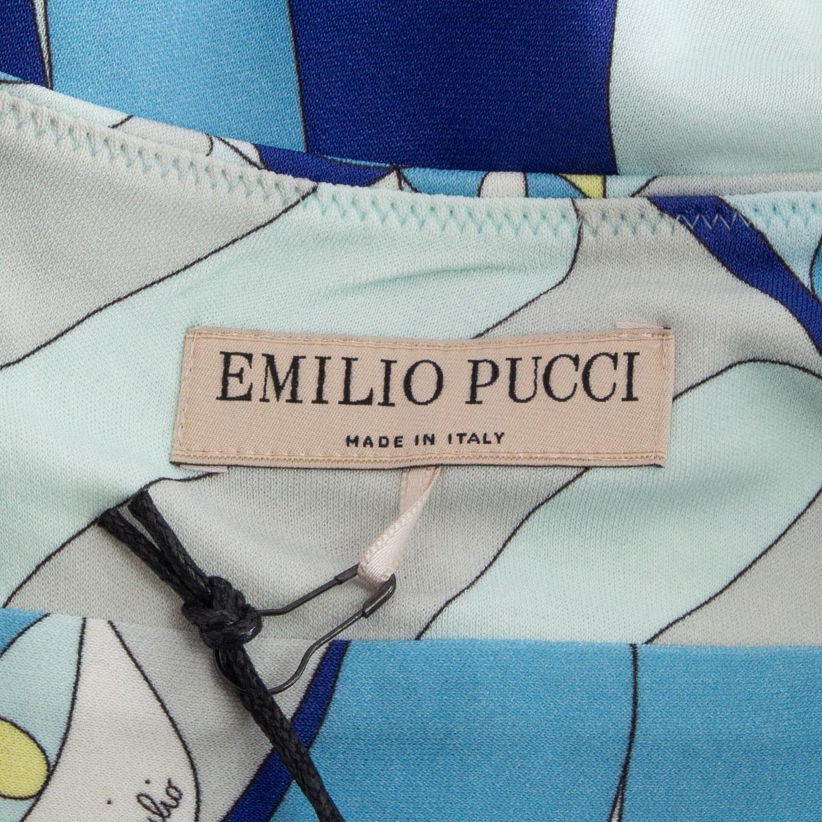Gray EMILIO PUCCI blue yellow viscose PRINTED Tank Top Sleeveless Shirt 40 S