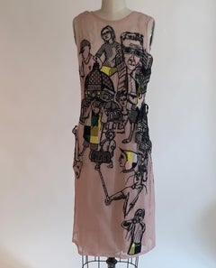 Emilio Pucci Blush Pink Embroidered Tourist PrintShift  Dress with Applique