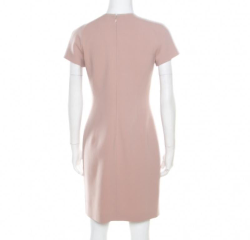 Emilio Pucci Blush Pink Wolle Kontrast Mieder Kleid mit kurzen Ärmeln und Krawatte Detail M (Braun) im Angebot