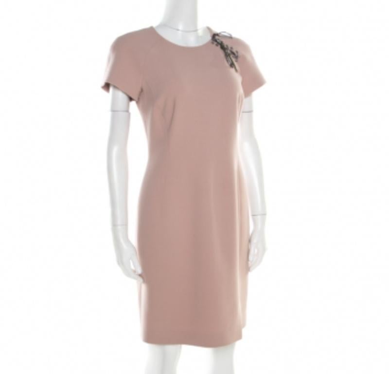 Emilio Pucci Blush Pink Wolle Kontrast Mieder Kleid mit kurzen Ärmeln und Krawatte Detail M im Angebot 1