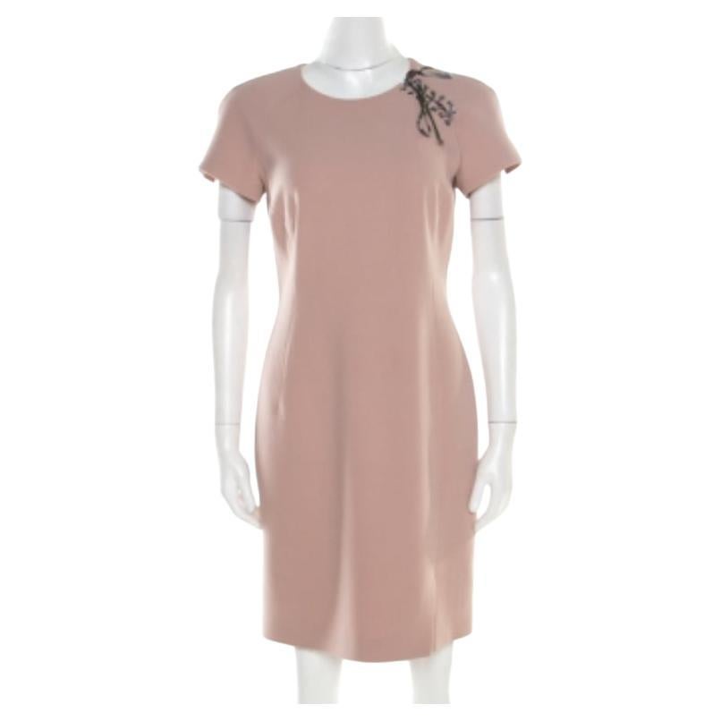 Emilio Pucci Blush Pink Wolle Kontrast Mieder Kleid mit kurzen Ärmeln und Krawatte Detail M im Angebot