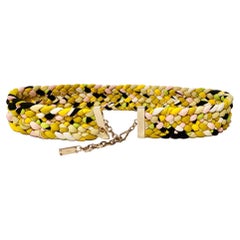 Emilio Pucci Braided Multi Color Belt with Gold Metal Badge 