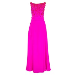 Emilio Pucci Bright Pink Silk Embellished Bodice Sleeveless Gown S