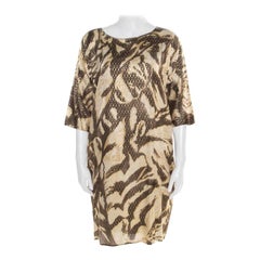 Emilio Pucci Brown and Beige Foil Printed Silk Long Sleeve Dress S