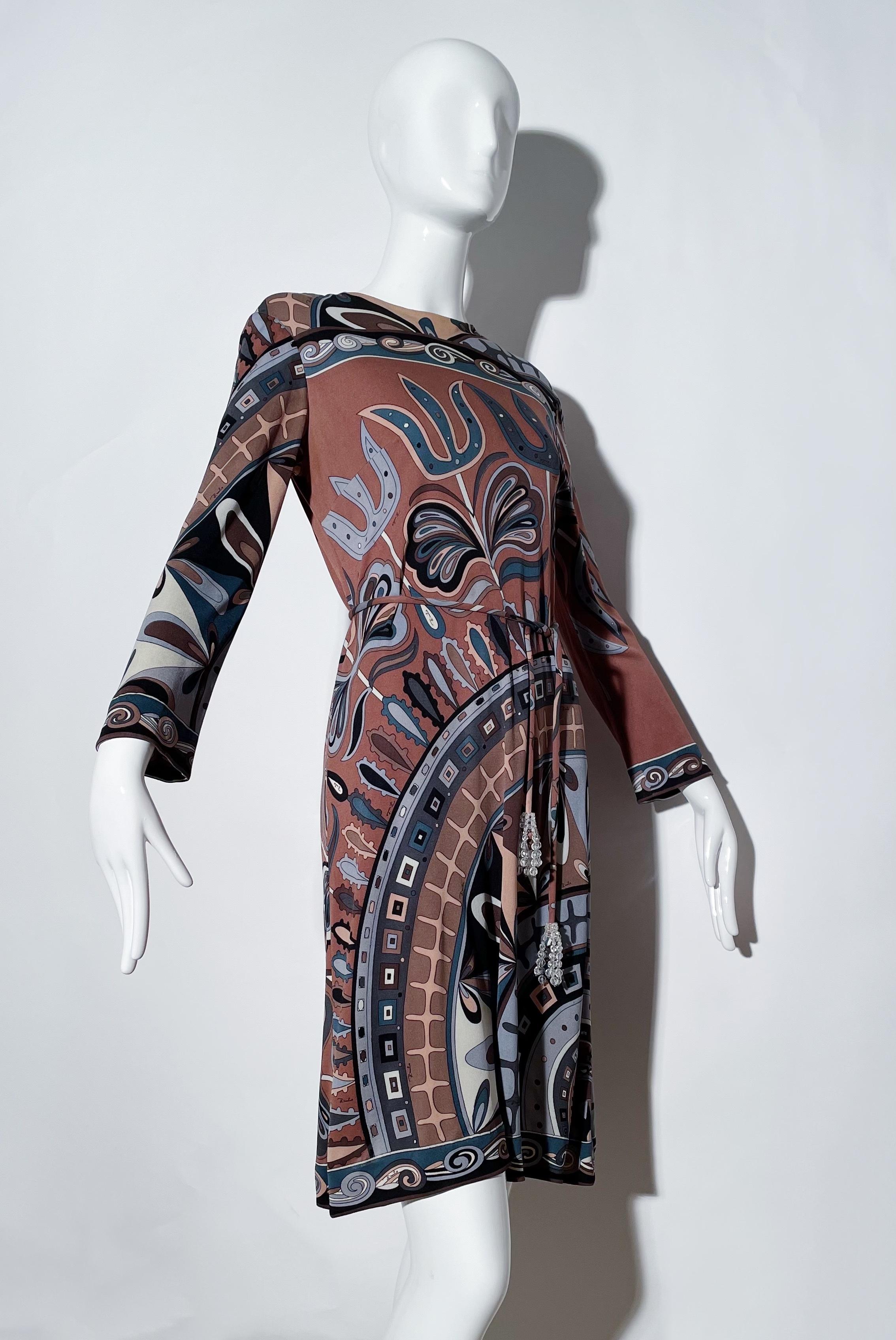 Emilio Pucci Brown Belted Dress  In Good Condition For Sale In Waterford, MI