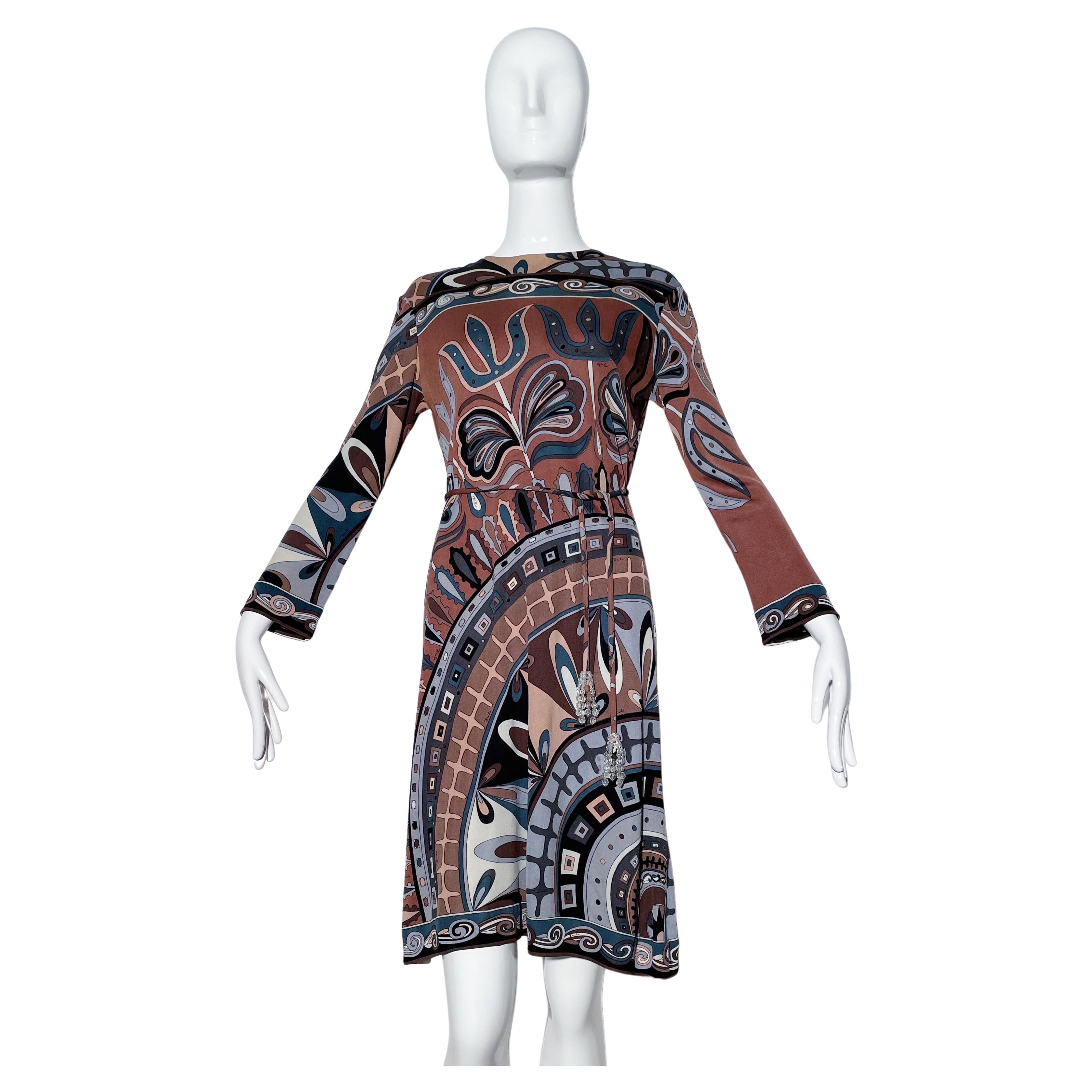 Emilio Pucci Brown Belted Dress  For Sale