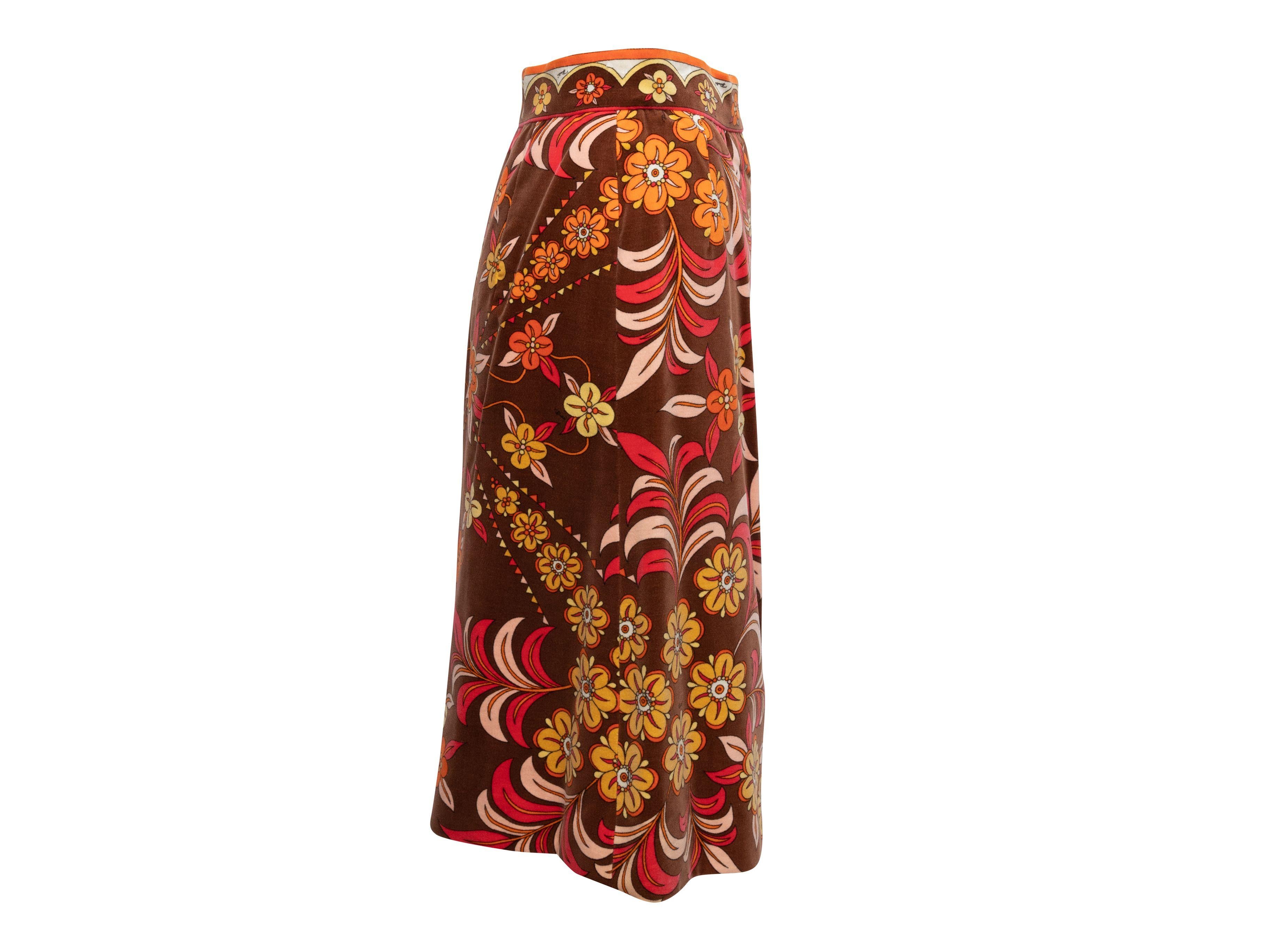 Women's Emilio Pucci Brown & Multicolor Floral Print Velvet Skirt