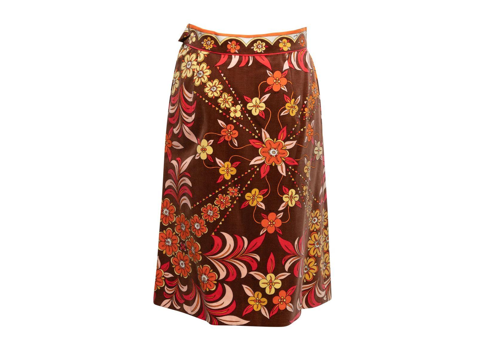 Emilio Pucci Brown & Multicolor Floral Print Velvet Skirt 1