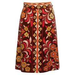 Emilio Pucci Brown & Multicolor Floral Print Velvet Skirt
