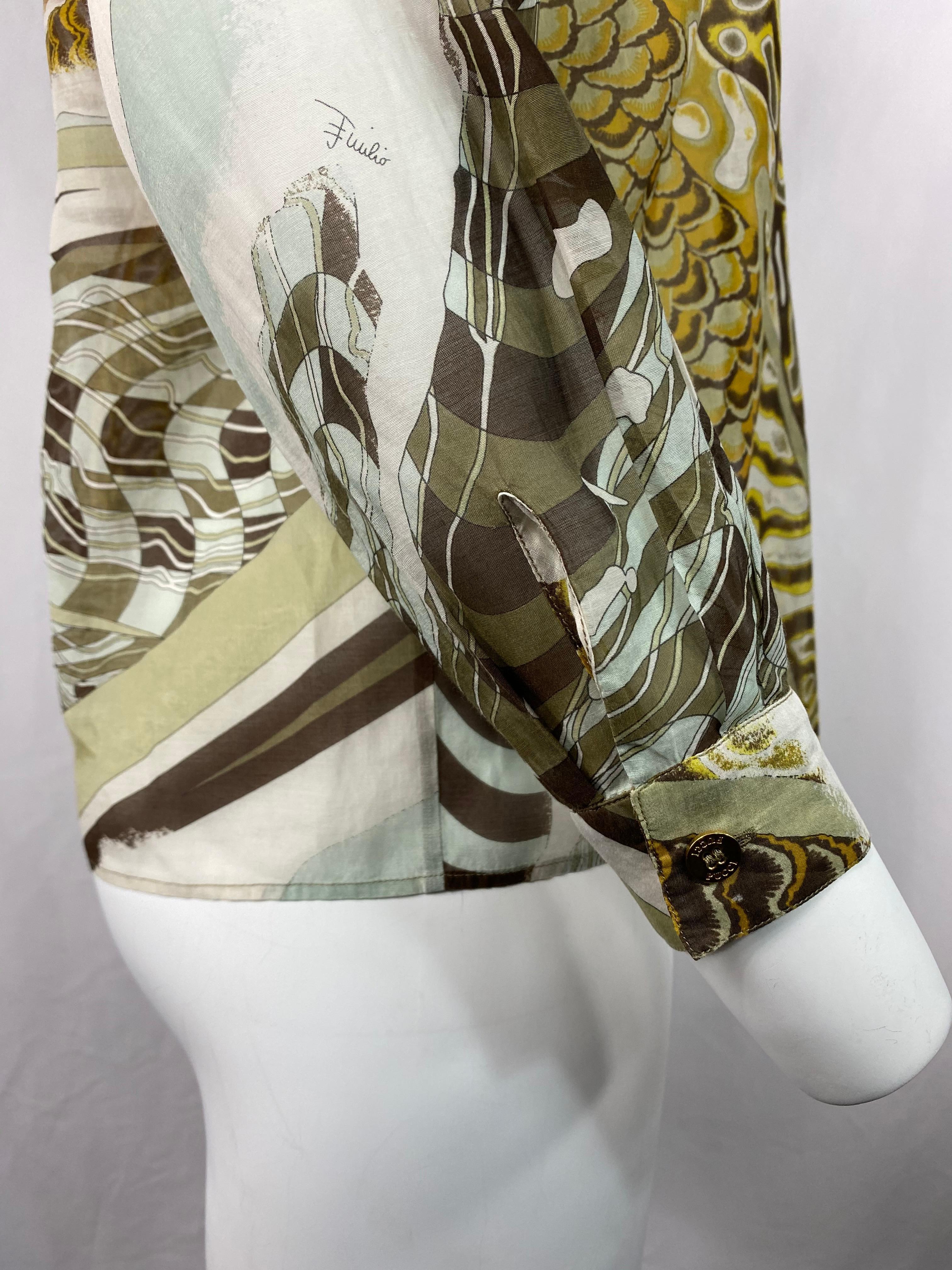 Emilio Pucci Brown Silk and Cotton Button Down Long Sleeves Blouse Shirt Size 36 For Sale 3