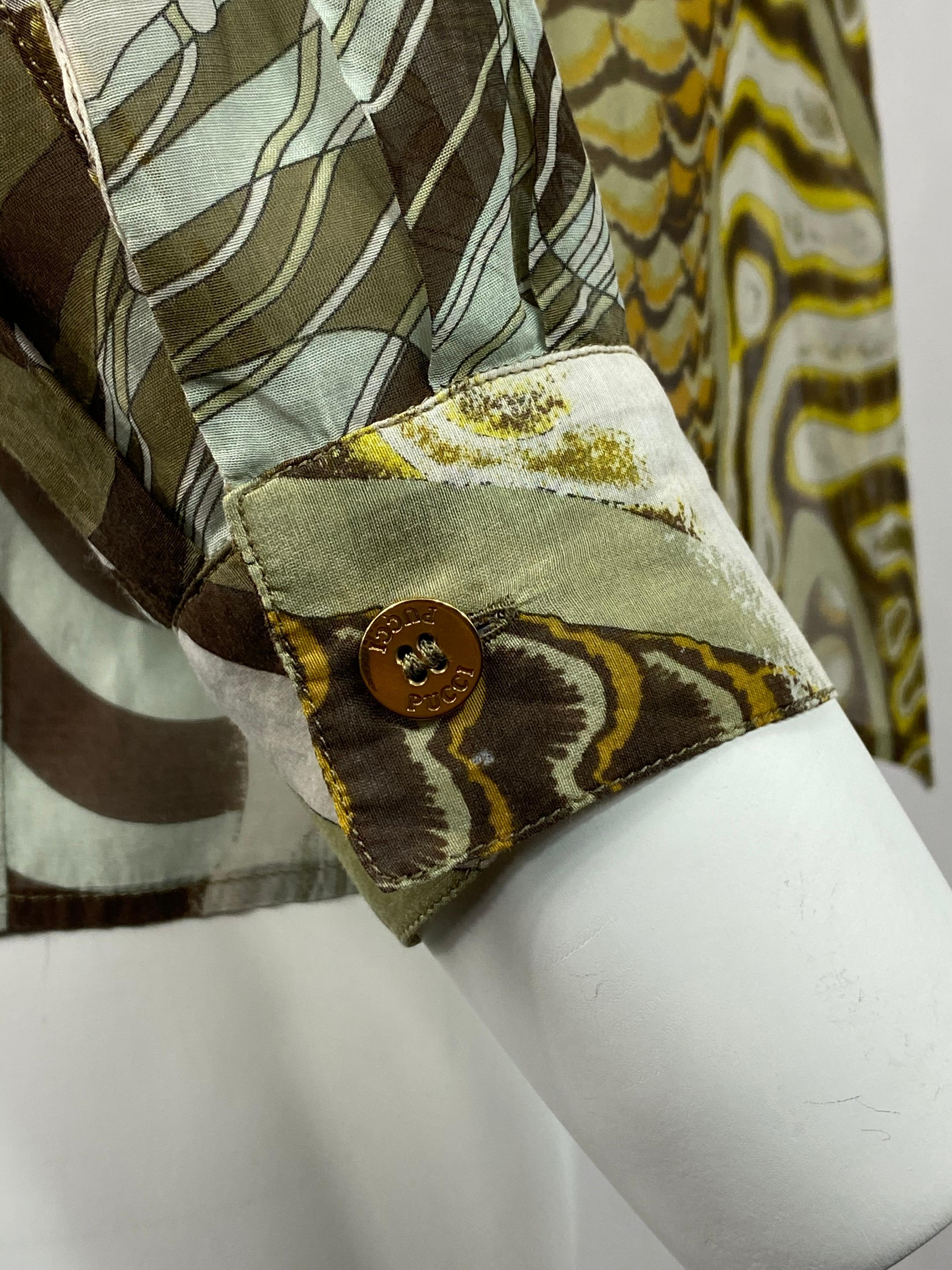 Emilio Pucci Brown Silk and Cotton Button Down Long Sleeves Blouse Shirt Größe 36 im Angebot 6