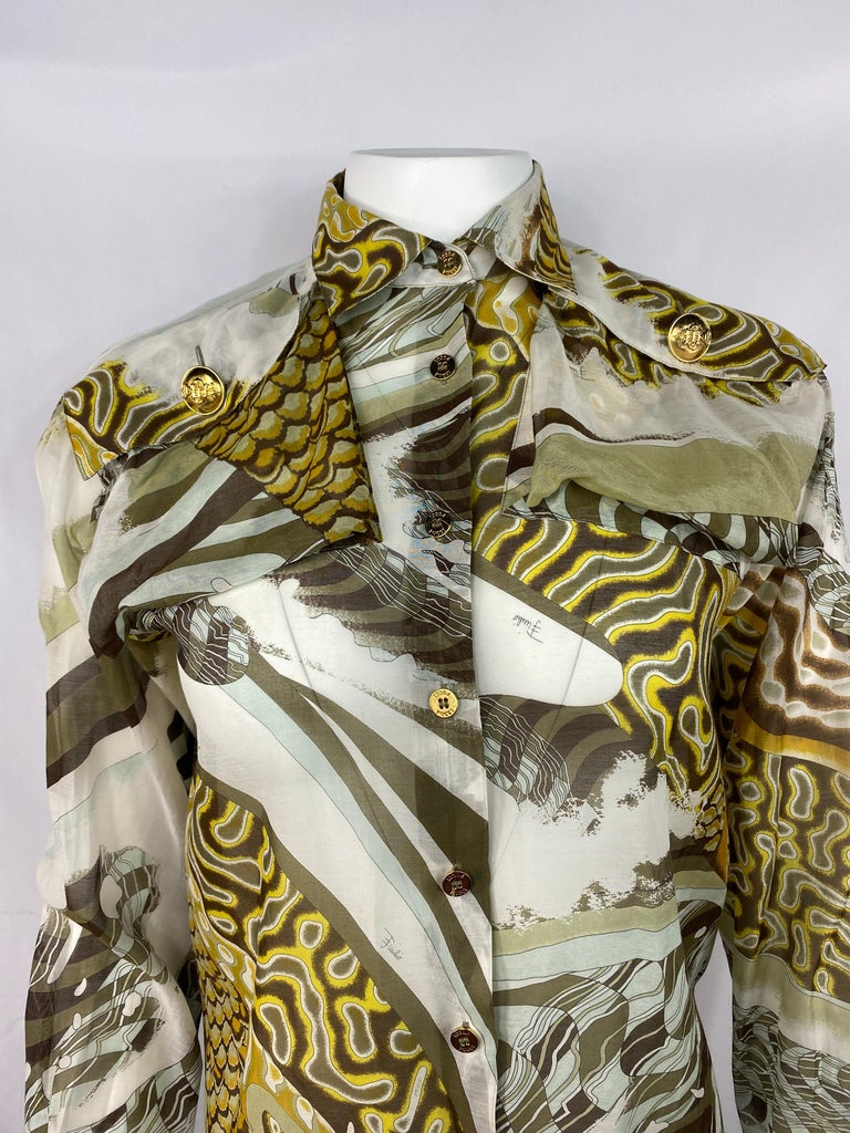 Emilio Pucci Brown Silk and Cotton Button Down Long Sleeves Blouse ...