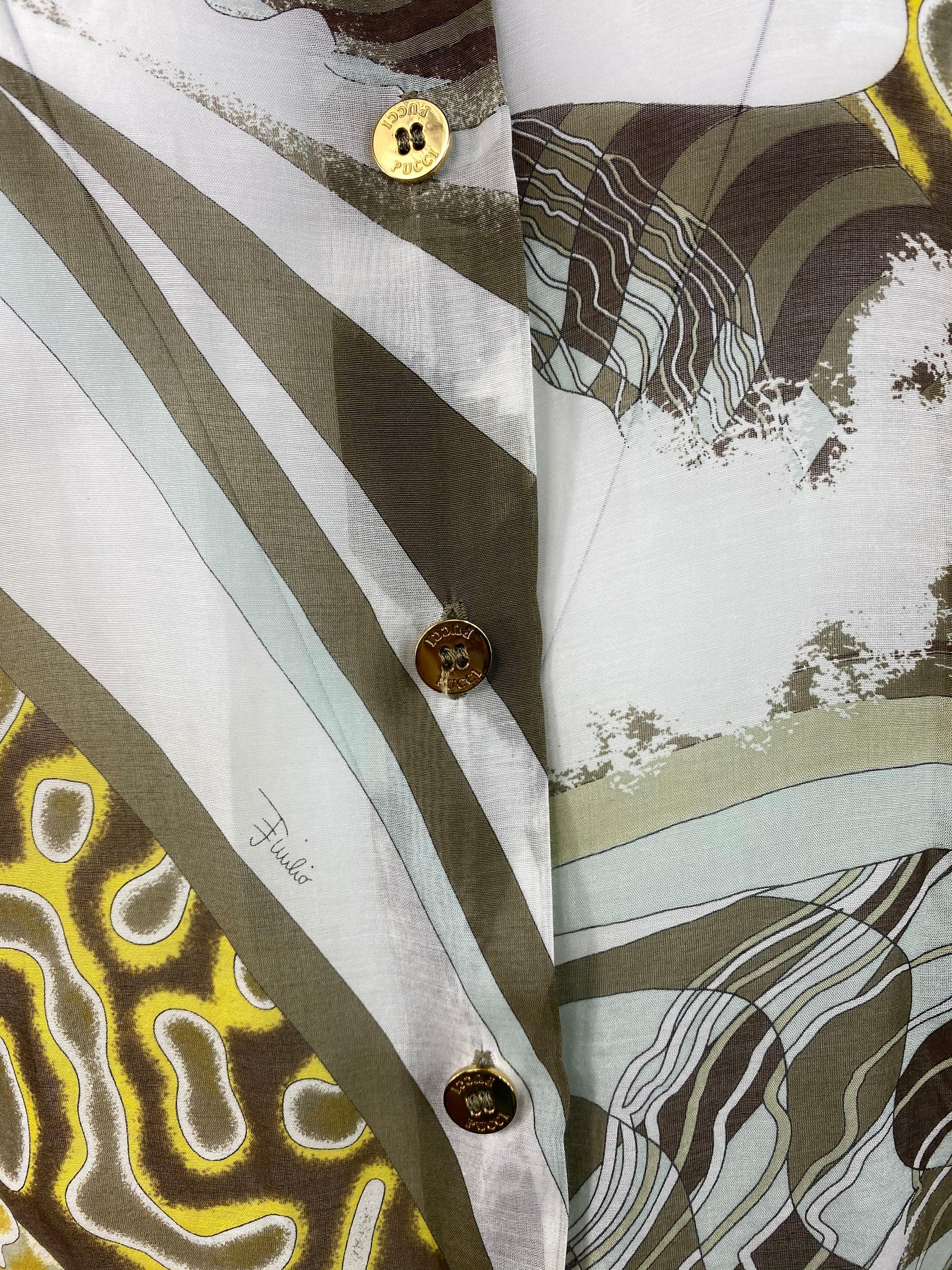 Emilio Pucci Brown Silk and Cotton Button Down Long Sleeves Blouse Shirt Größe 36 (Braun) im Angebot
