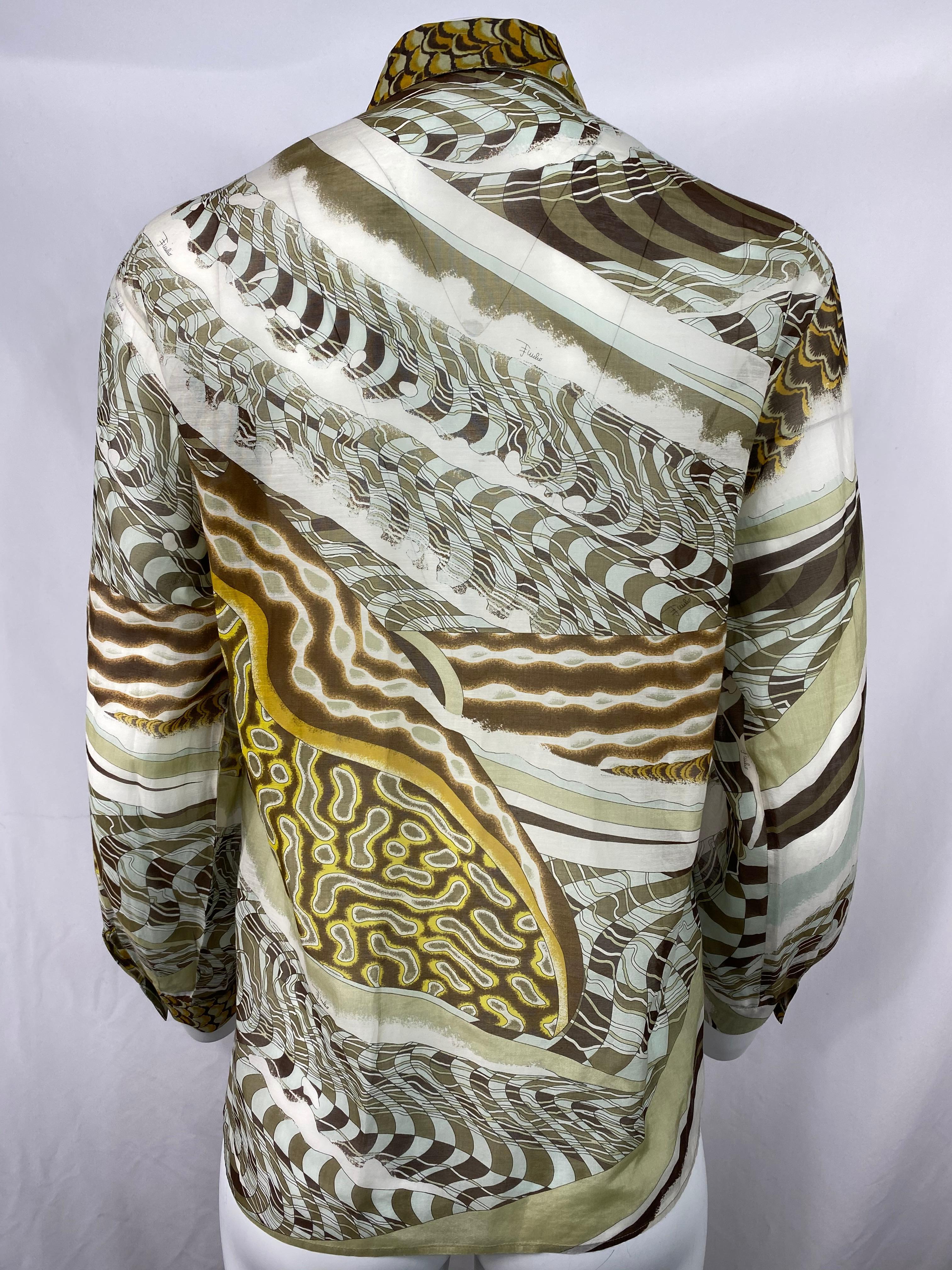 Emilio Pucci Brown Silk and Cotton Button Down Long Sleeves Blouse Shirt Größe 36 für Damen oder Herren im Angebot